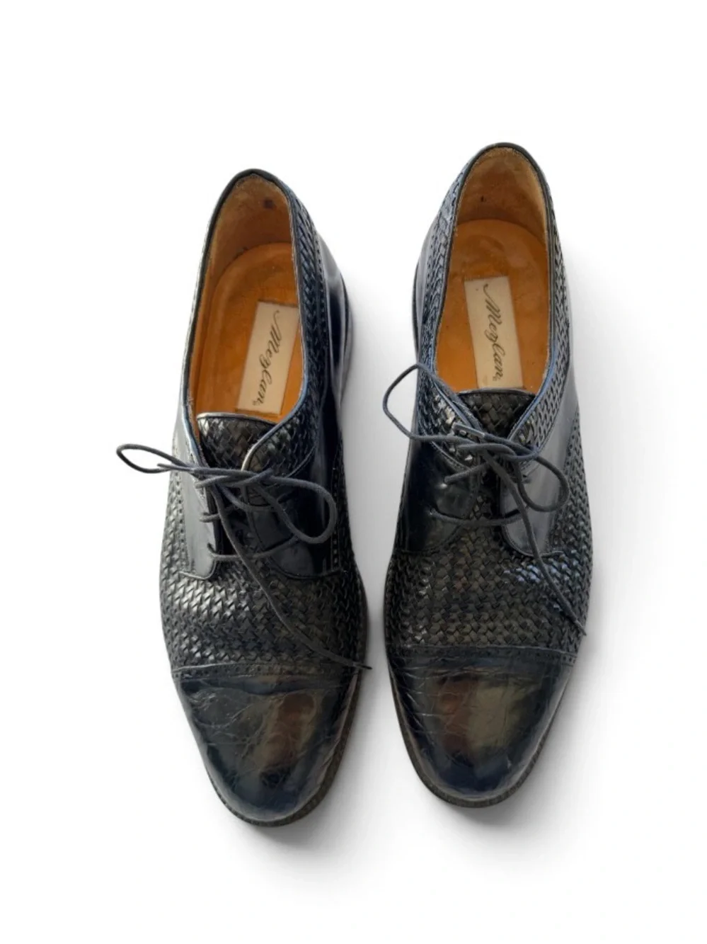 Mezlan Black Woven embossed croc Leather Lace-Up Oxfords
